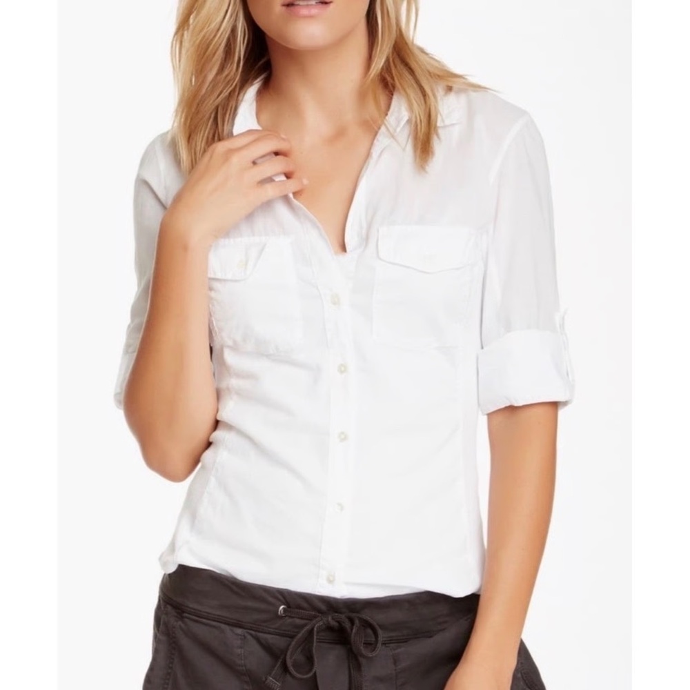 Standard James Perse Womens‎ White Button Down Ribbed Panel Utility Shirt Size 3